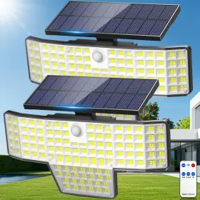 Lt448b-2 Adewalk Solar Lights Outdoor 2pack 448 Led Wall-mounted Flood Light White