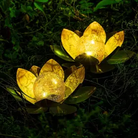 Aiiny 754413136596 Garden Solar Lights Outdoor 2pack Amber Crackle Globe Glass Orange