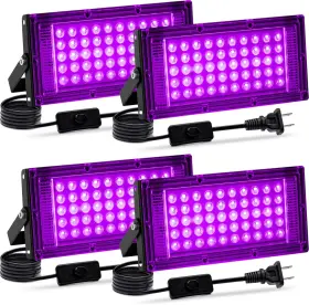 Akpgf 445017341358 4 Pack 50w Black Light Led Blacklight Flood With Us Plug And Switch Blac