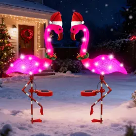Flamingo-2p Angmln Solar Garden Lights Christmas Decor 2packs Flamingo Light Outdoor Pink