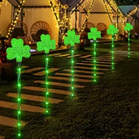 Gcnb-004 Anltdtc Solar Shamrocks Garden Stake Lights For St. Patricks Day Light Green