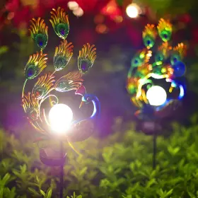 Deyus001 Arter Solar Garden Stake Lights 50 Inches Tall Metal Peacock Outdoor Waterpr