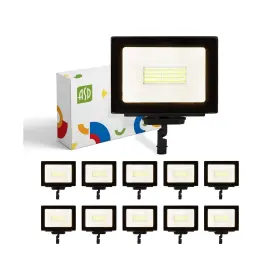 A-flsl-50n30a-bk-10p Asd 50w Led Flood Light Outdoor 120v 5100 Lm 3000k Warm White Knuckle Mount