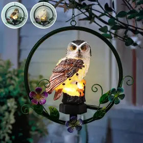 Asfsky 750081546873 Gift For Owl Lovers Garden Solar Hanging Statue Waterproof Brown