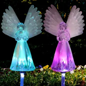 Awinking 738631002062 2 Packs Solar Angel Lights Outdoor Color Changing Landscape Path White