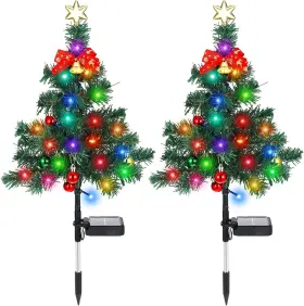 Grave-baquler-02 Baquler 2 Pcs Solar Christmas Tree Garden Stake Lights Outdoor Vibrant Style