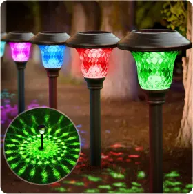 D0003 Beau Jardin 8 Pack Solar Pathway Lights Color Changing Bright White Bronze