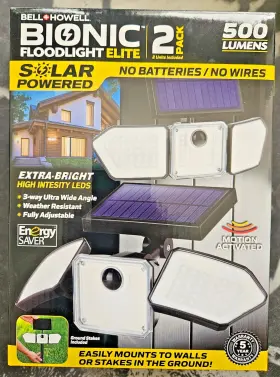 17368 Bell And Howell Bionic Black Bright White Solar Led Flood Light Motion Sensor