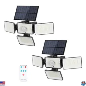 2xsolar Brand Fogein 288 Led Solar Security Lights - 2500lm Motion Sensor Remote 4 Heads Ip65