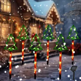 22426196 Brand Tilzika Solar Christmas Pathway Lights 6 Pack Led Garden Stake Lamps 8 Modes Yard Decor