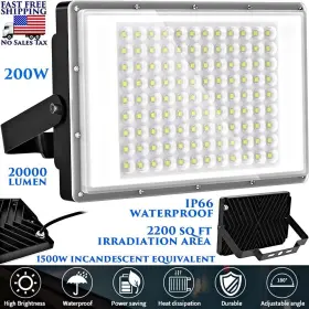 200w-b Branded -200w-b 200w Led Flood Light 20000lm Ip66 Waterproof Garage Stadium Yard 2200 Sq Ft New