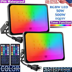 Mefla40 Branded 2 Pack 500w Equiv Led Rgb Flood Lights 50w Color Changing Adjustable Waterproof