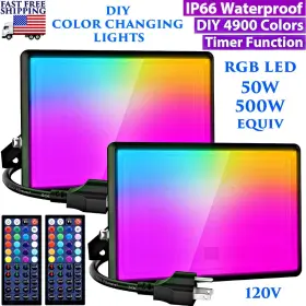Olfs-lar50g Branded 2 Pack 500w Equiv Led Rgb Flood Lights 50w Color Changing Adjustable Waterproof
