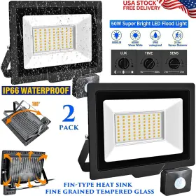 Wlpwr-fl-xpg50 Branded 2 Pcs 50w Led Motion Sensor Light Outdoor Waterproof Flood 110v Ac 5000lm