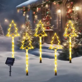Tree-5 Brightdeck 767552835022 Christmas Solar Pathway Lights Outdoor 5 Pack Yellow Tube