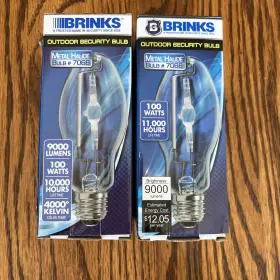 100w Brinks 039208975889 Outdoor Security Bulb #7068 100w. 9000 Lumens Long Lasting 2-pack