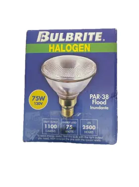 683874 Bulbrite Halogen 75 Watt Par-38 Flood Light Bulb. Bright White. New Open Box