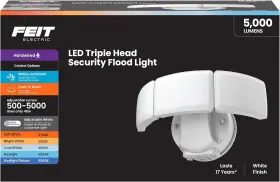 S10.5tfl Co Inc. S10.5tfl/5cct/mm/wh Led Motion Sensor Flood Light 5000 Lumens Triple-head Security 5cct 270