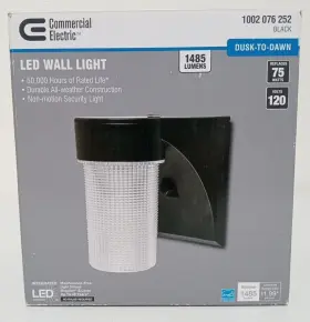 1485 Commercial Electric 008938106320 Black Outdoor Dusk-to-dawn Led Jelly Jar Wall Light Lum