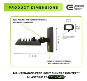 Commercial Electric 104-09500001-1 Integrated Led Wall/flood Light Dusk To Dawn 5000 Lumens