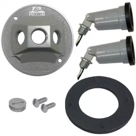Commercial Electric 445040948982 Weatherproof Metal Security Flood Light Kit With Lamp Holders And Round Outlet C