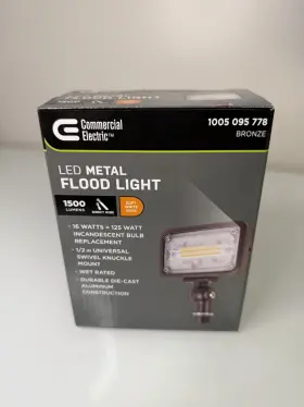 Commercial Electric 726843015239 Led Metal Flood Light New In Box 16 Watt 1500 Lumen Bronze