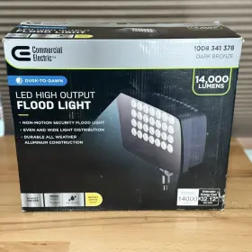100w Commercial Electric 810061325918 Bronze Outdoor Integrated Led High Output Flood Light 14000 New