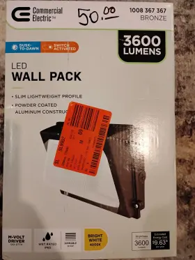 3600 Commercial Electric 866831063189 Led Wall Pack Bronze 4000k Lumens