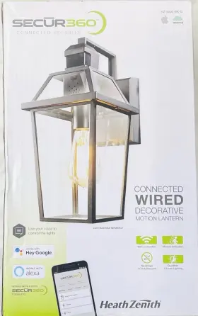 Hz-9000bk Connected Secur360wifi Black Wired Voice Activated Motion Sensing Outdoor Sconce