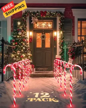 Hk041 Coolwufan 22in 12 Pack Christmas Candy Cane Pathway Markers 17ftft Red