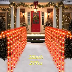 Hk063 Coolwufan 24p Ho 33in Coowufan 28 Inch Christmas Candy Cane Pathway Markers Lights Set Of 24 Pack Red