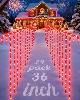 Hk064 Coolwufan 24p 36 Inch Candy Cane Christmas Decorations 24 Pack Giant Red