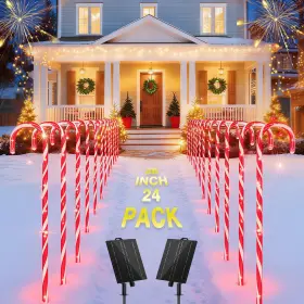 Hk076 Coolwufan 24p 24 Pack 28 Inch Solar Candy Cane Path Lights Christmas Decorations Red
