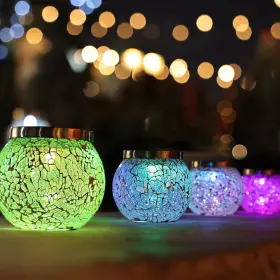 Cooo 794969584090 6 Pack Heavy Solar Mosaic Crackle Glass Lights With Dual Panels C