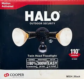 Ms34 Cooper Lighting 044427351277 New Halo Twin Head Floodlight Motion Activated Black 110