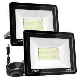 Fl50-2p Cowysun 50w Led Flood Light Outdoor 6500k Daylight 50w-2 Pack Black