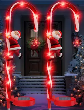 Mom-07 Coxseni Solar Christmas Decorations Candy Cane Lights Xmas Pathway Markers Red