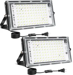 Cr-mh-w-100w Createstar 100w Led Outdoor Flood Light 2 Pack 8000lm Plug In White