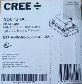 Cree 849665035503 Notura Flood Light Bronze 6x6 40w 5000k 120-277v Photocell