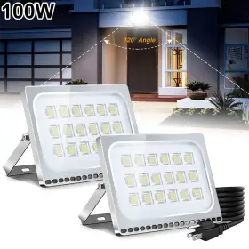100w Cutever 083651750241 2x Led Flood Light Cool White Outdoor Spotlight Garden Yard Lamp With Us Plug