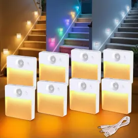 0003b2 Dianzishangwu 8 Pack Rechargeable Motion Sensor Stair Light For Indoor Rgbw Battery Operated