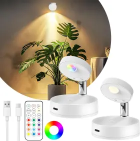 Dianzishangwu 313111142157 Rechargeable Wireless Led Spotlight With Remote - 2 Pack Rgb Magnetic Lamps