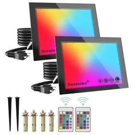 Fl2301-100wrgb Doraloko Aluminum 100w Color Changing Led Flood Light Outdoor With Ground Stake Ip66