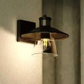 Dualux 445046238247 Westport Steel Led Compatible Black Motion Sensor Dusk To Dawn Outdoor Wall Ligh