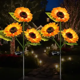 Dwh 605556731998 2-pack Solar Powered Sunflower Garden Lights Led Outdoor 2 Pack Yellow