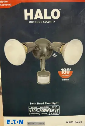 Ms185 Eaton 044427006351 New Lighting Halo Twin Head Floodlight Motion Activated Bronze