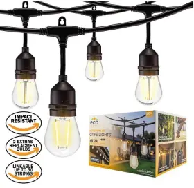 Eco Scapes 030878811002 Ecoscapes Outdoor Led Cafe Lights 24 Bulbs 48 Ft. String Linkable