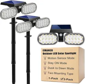 Yh0518-pir Emaner Motion Solar Lights Outdoor Floodlight Stay On 2-pack Black