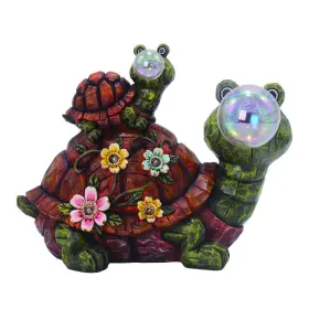 Mot0524 Enchanted Garden 10 Inch Brown Resin Solar Powered Turtles Blowing Bubbles Lawn Statue Decor