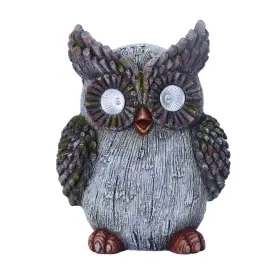 Mot0525 Enchanted Garden 12 Inch Brown Resin Solar Powered Natural Tree Bark Owl Lawn Statue Decor
